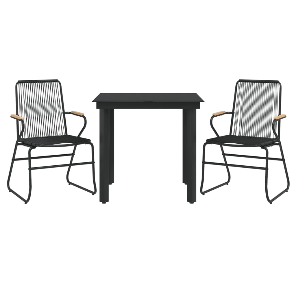 Set da Pranzo da Giardino 3 pz Nero in Rattan PVC