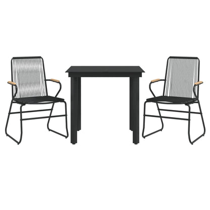Set da Pranzo da Giardino 3 pz Nero in Rattan PVC