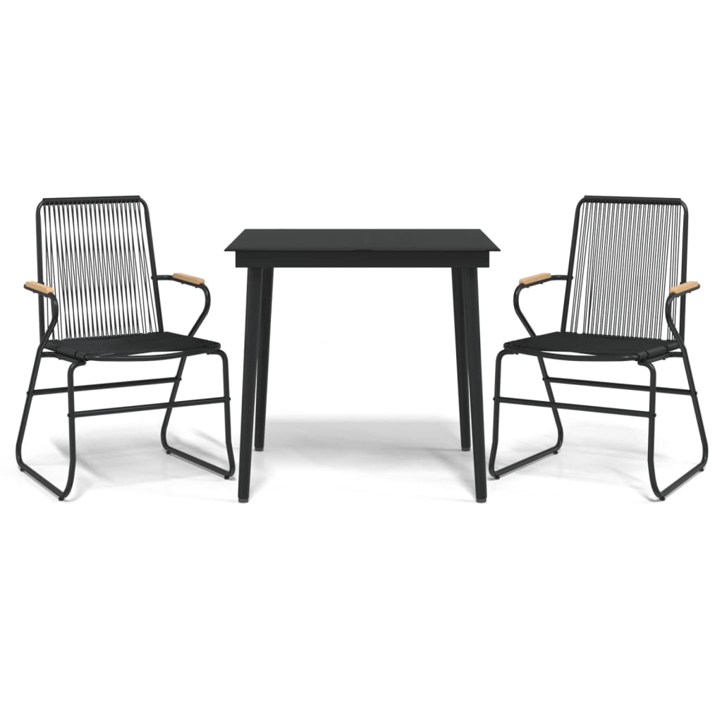 Set da Pranzo da Giardino 3 pz Nero in Rattan PVC