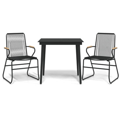 Set da Pranzo da Giardino 3 pz Nero in Rattan PVC