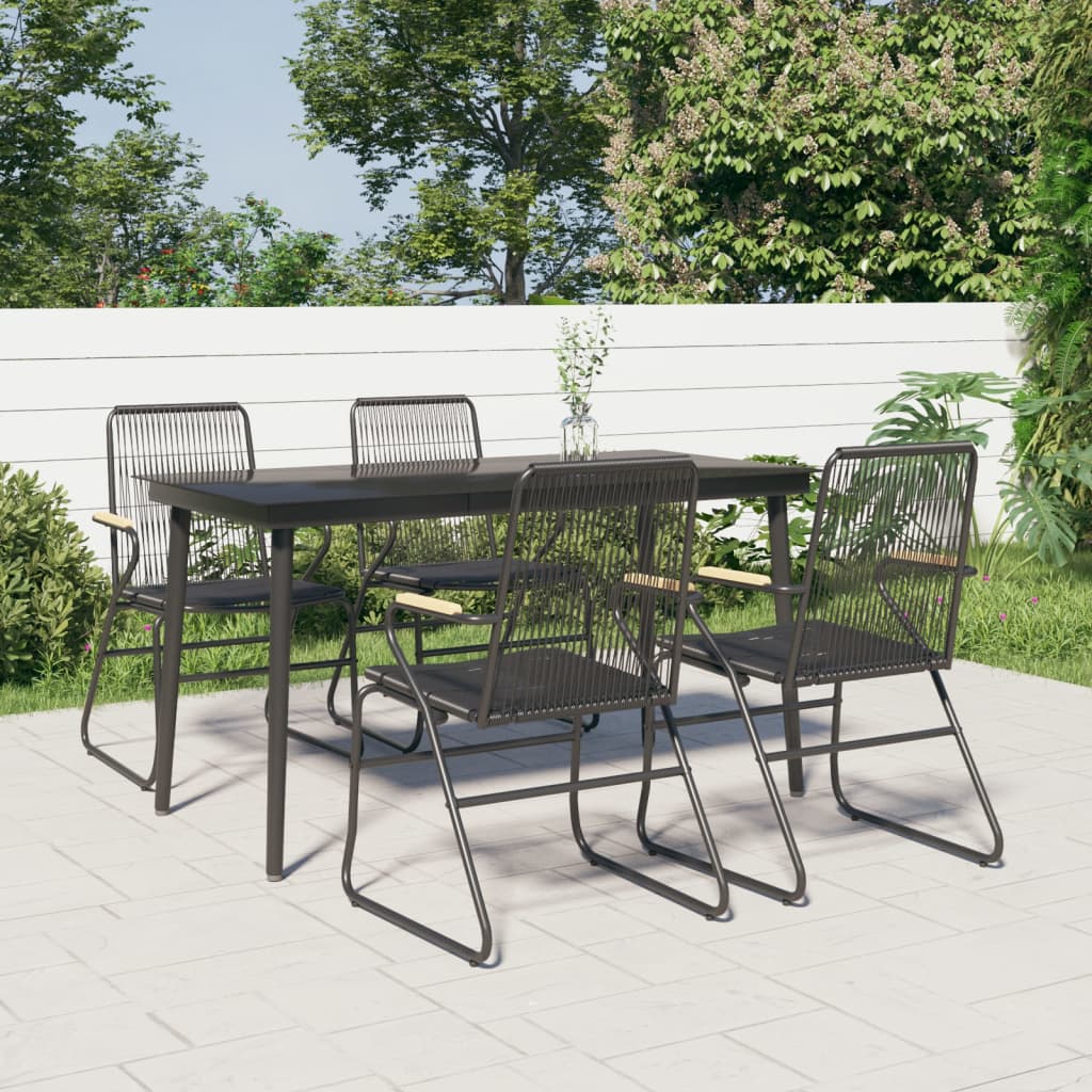 Set da Pranzo da Giardino 5 pz Nero in Rattan PVC