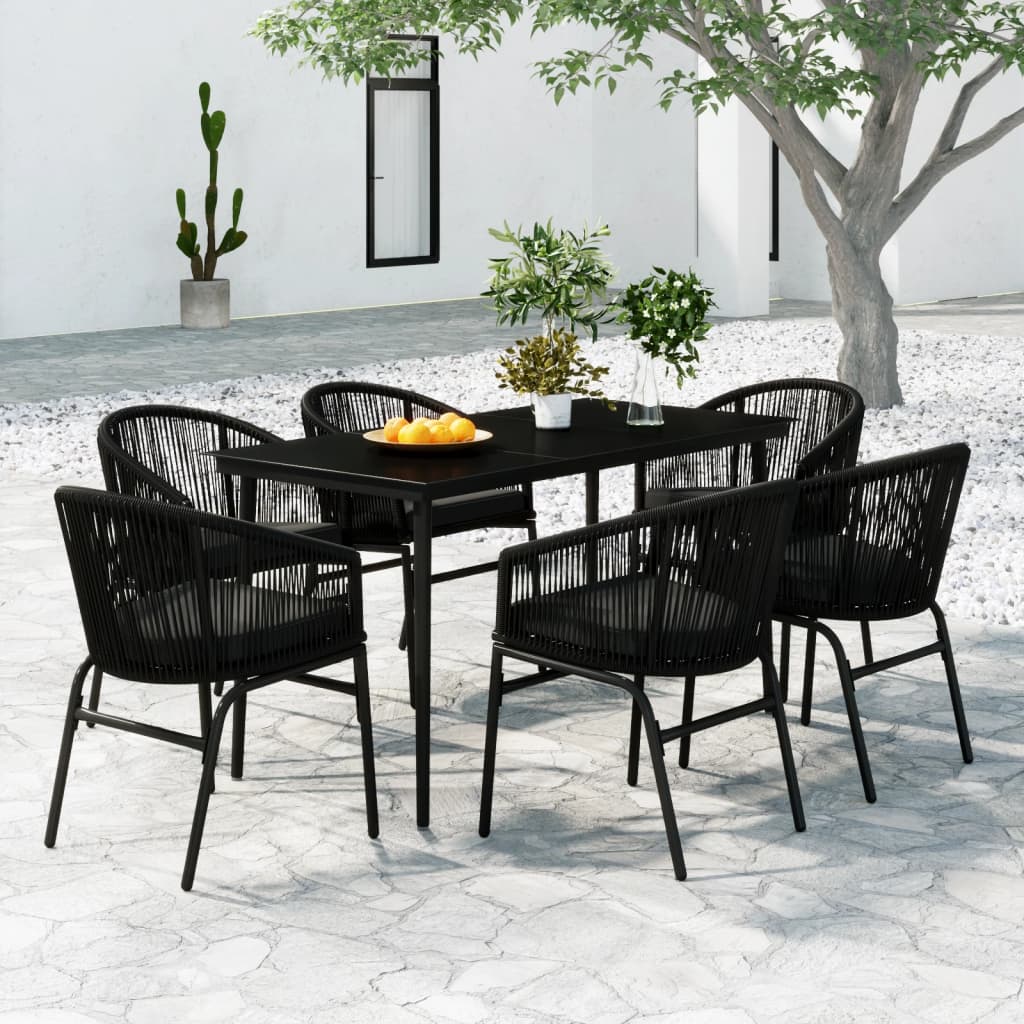Set Mobili da Pranzo per Giardino 7 pz Nero