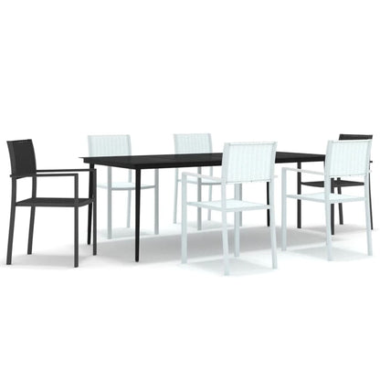 Set Mobili da Pranzo da Giardino 7 pz Bianco e Nero