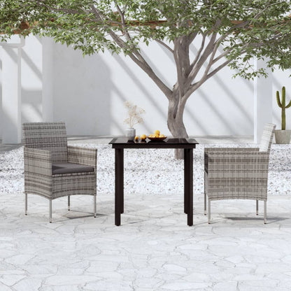 Set da Pranzo da Giardino 3 pz con Cuscini Grigio e Nero