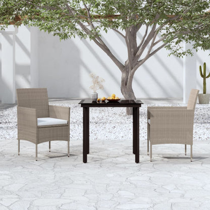 Set da Pranzo da Giardino 3 pz con Cuscini Beige e Nero
