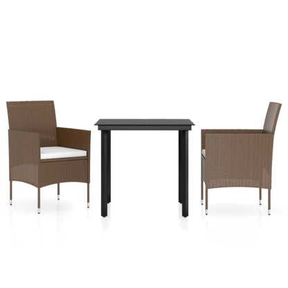 Set da Pranzo da Giardino 3 pz con Cuscini Marrone e Nero