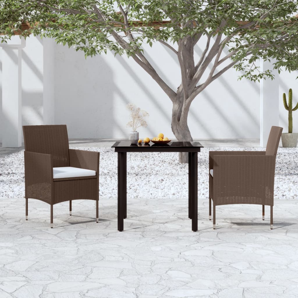Set da Pranzo da Giardino 3 pz con Cuscini Marrone e Nero