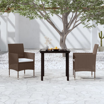 Set da Pranzo da Giardino 3 pz con Cuscini Marrone e Nero