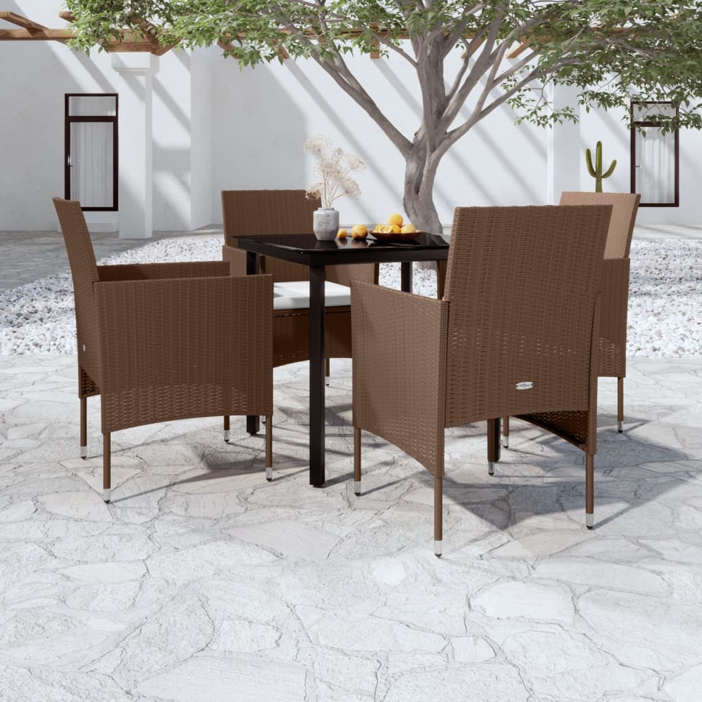 Set da Pranzo da Giardino 5 pz con Cuscini Marrone e Nero