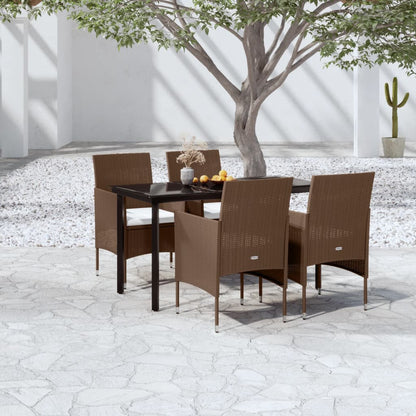 Set da Pranzo da Giardino 5 pz con Cuscini Marrone e Nero