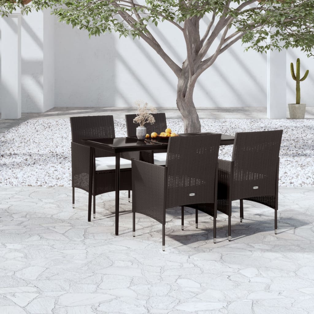 Set da Pranzo da Giardino 5 pz con Cuscini Nero
