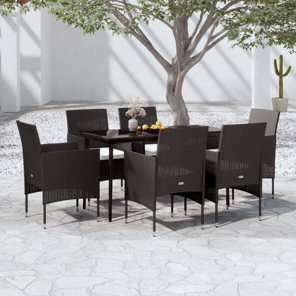 Set da Pranzo da Giardino 7 pz con Cuscini Nero