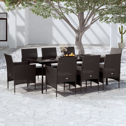 Set da Pranzo da Giardino 9 pz con Cuscini Nero