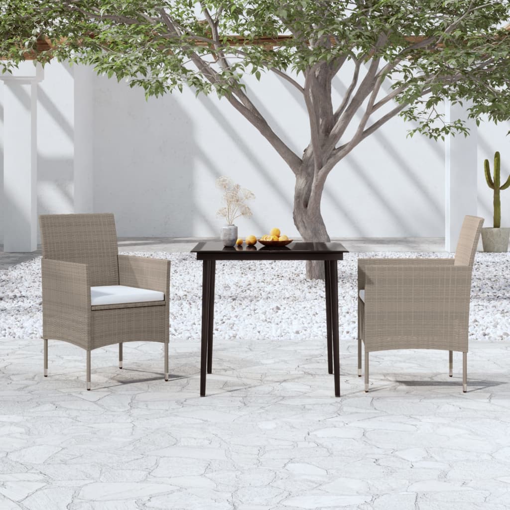 Set da Pranzo da Giardino 3 pz con Cuscini Beige e Nero