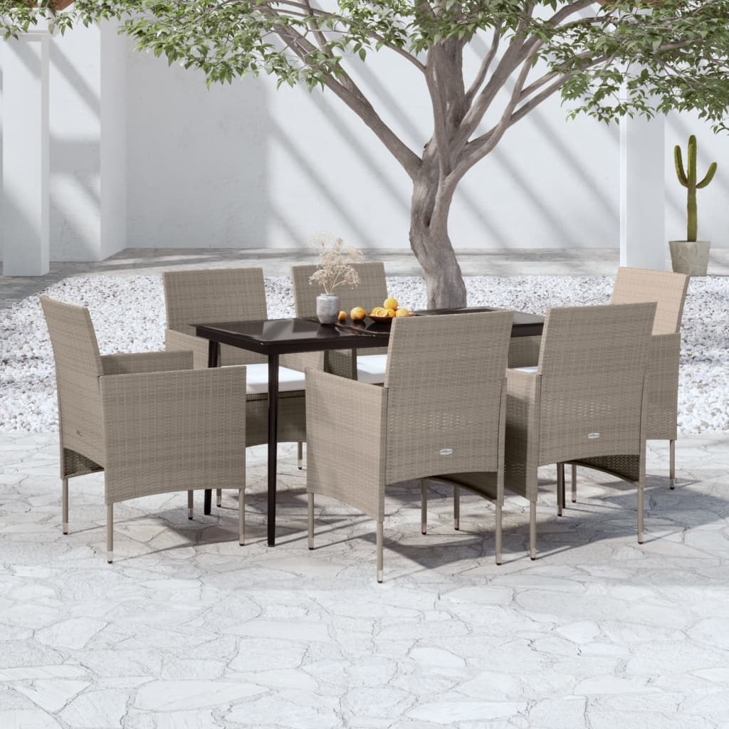 Set da Pranzo da Giardino 7 pz con Cuscini Beige e Nero