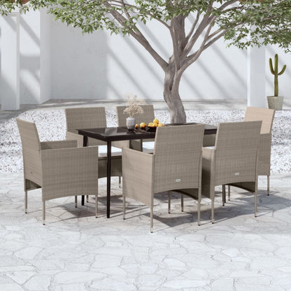 Set da Pranzo da Giardino 7 pz con Cuscini Beige e Nero
