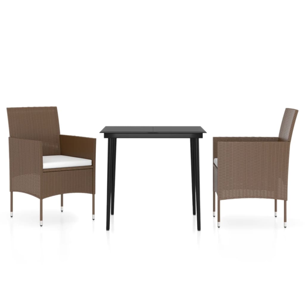 Set da Pranzo da Giardino 3 pz con Cuscini Marrone e Nero