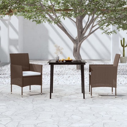 Set da Pranzo da Giardino 3 pz con Cuscini Marrone e Nero