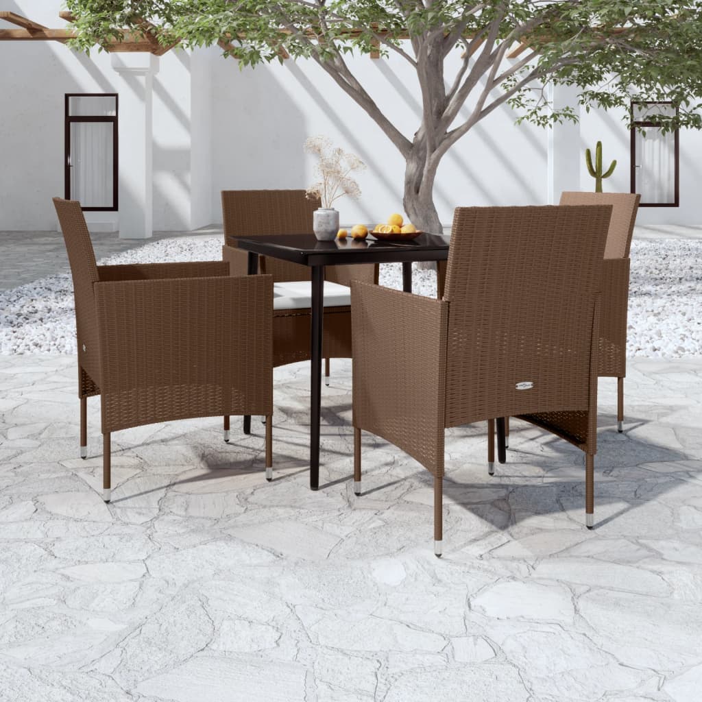 Set da Pranzo da Giardino 5 pz con Cuscini Marrone e Nero