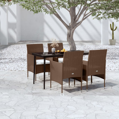 Set da Pranzo da Giardino 5 pz con Cuscini Marrone e Nero