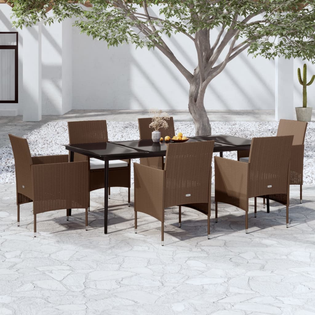 Set da Pranzo da Giardino 7 pz con Cuscini Marrone e Nero