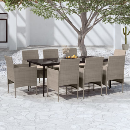 Set da Pranzo da Giardino con Cuscini 9 pz in Beige e Nero