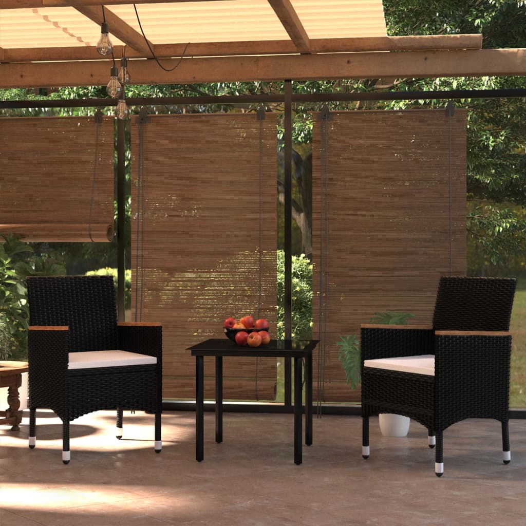 Set da Pranzo da Giardino 3 pz con Cuscini Nero