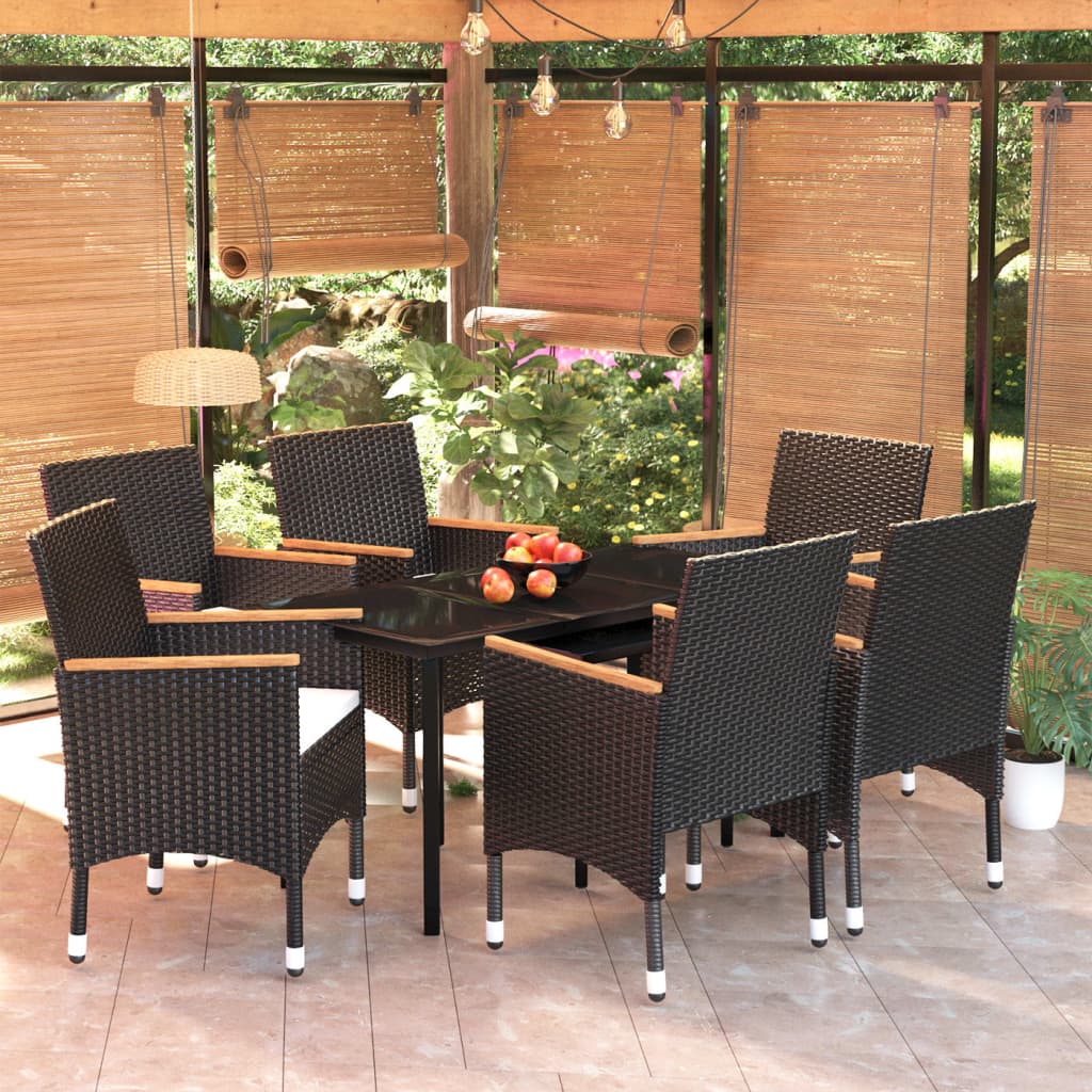 Set da Pranzo da Giardino 7 pz con Cuscini Nero