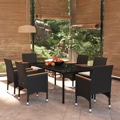 Set da Pranzo da Giardino 7 pz con Cuscini Nero