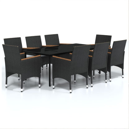 Set da Pranzo da Giardino 9 pz con Cuscini Nero