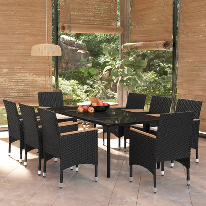 Set da Pranzo da Giardino 9 pz con Cuscini Nero