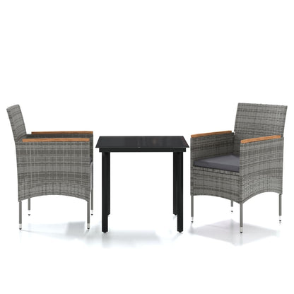 Set da Pranzo da Giardino 3 pz con Cuscini Grigio e Nero