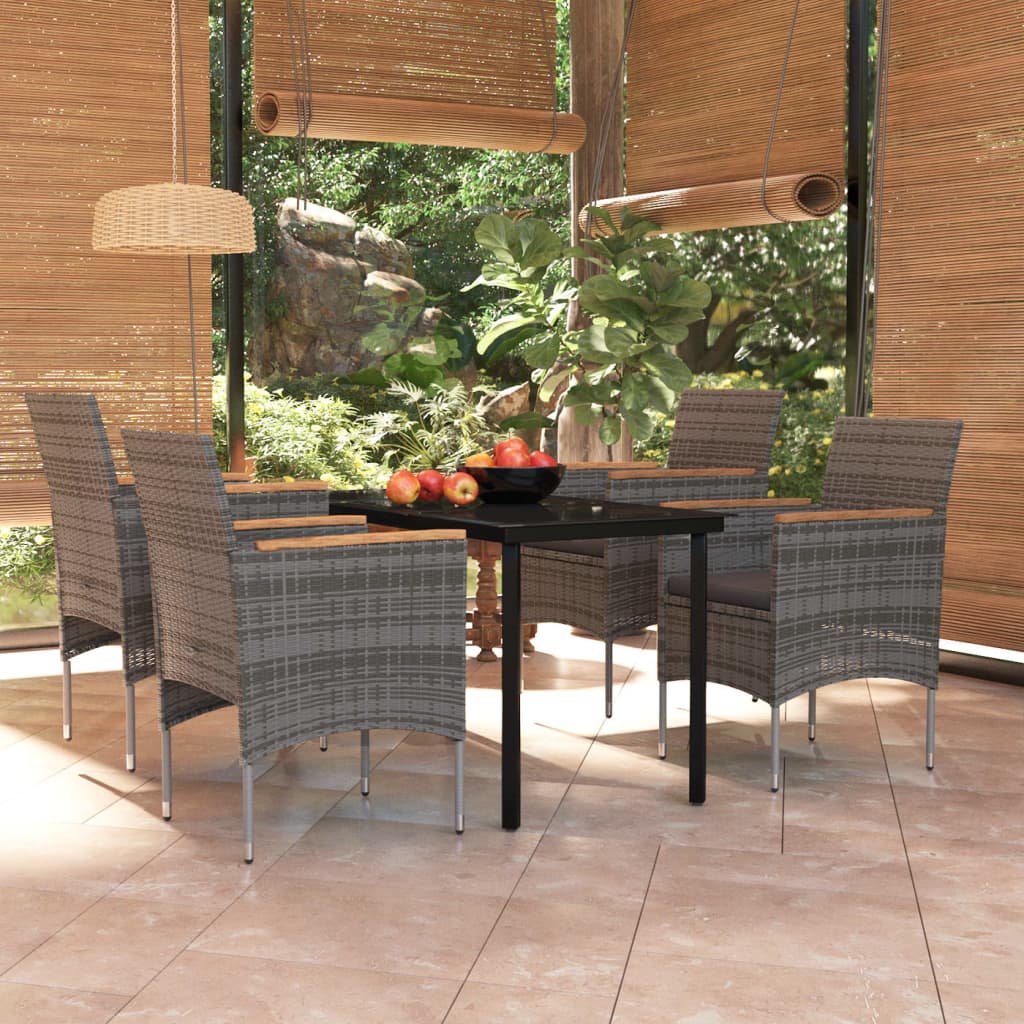 Set da Pranzo da Giardino 5 pz con Cuscini Grigio e Nero