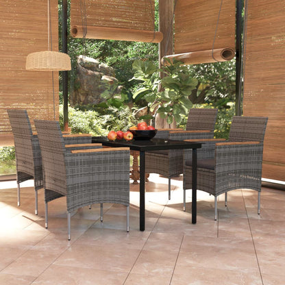 Set da Pranzo da Giardino 5 pz con Cuscini Grigio e Nero