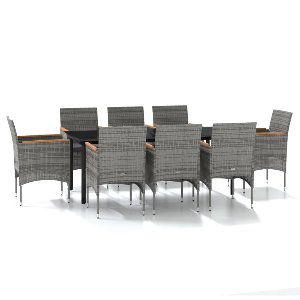Set da Pranzo da Giardino 9 pz con Cuscini Nero e Grigio