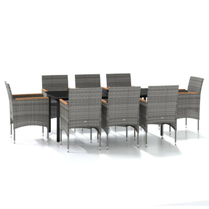 Set da Pranzo da Giardino 9 pz con Cuscini Nero e Grigio