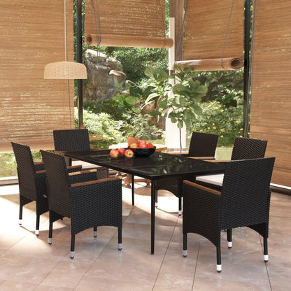 Set da Pranzo da Giardino 7 pz con Cuscini Nero