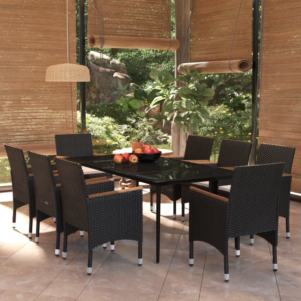 Set da Pranzo da Giardino 9 pz con Cuscini Nero