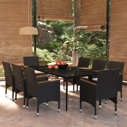 Set da Pranzo da Giardino 9 pz con Cuscini Nero