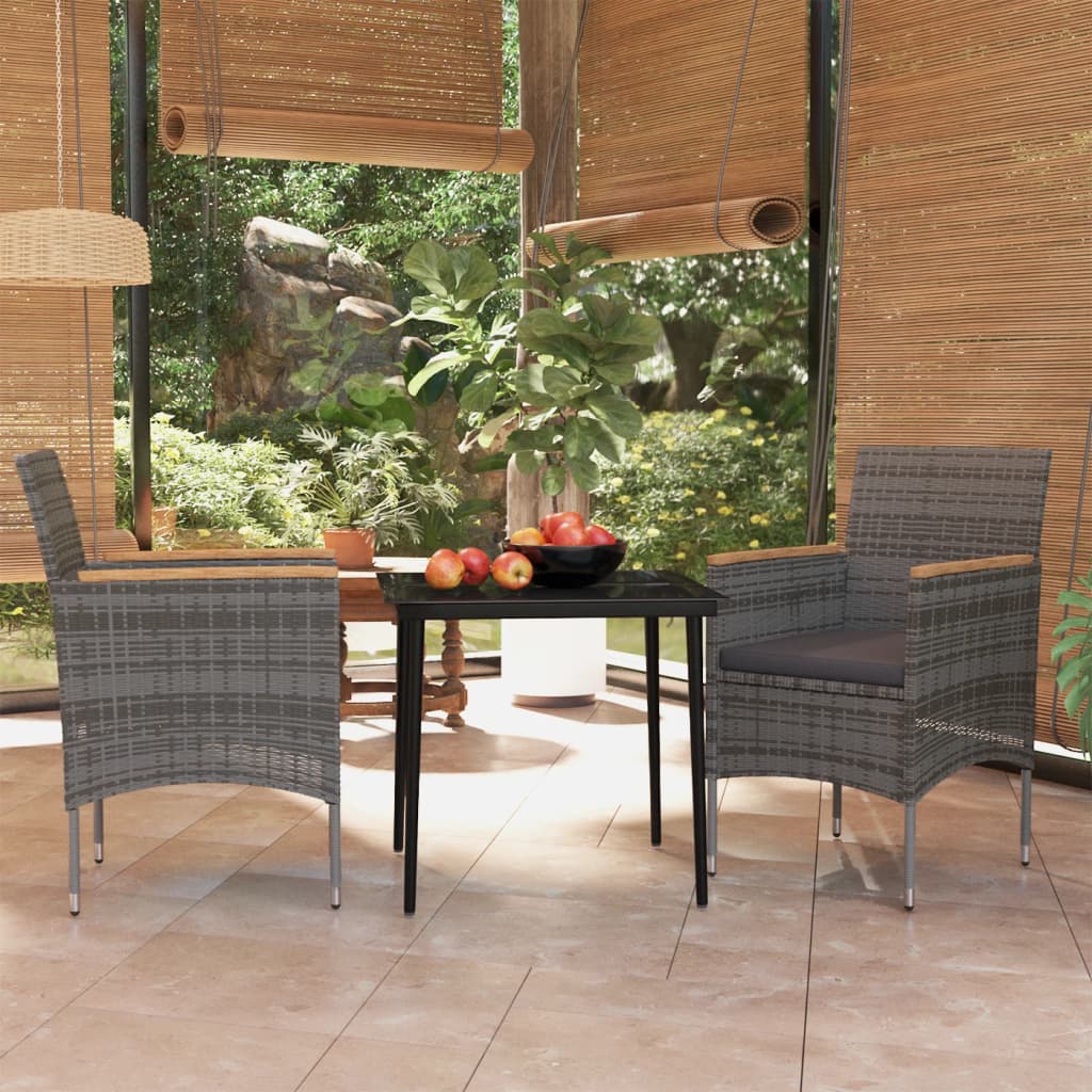 Set da Pranzo da Giardino 3 pz con Cuscini Grigio e Nero