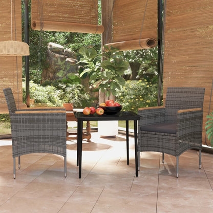 Set da Pranzo da Giardino 3 pz con Cuscini Grigio e Nero