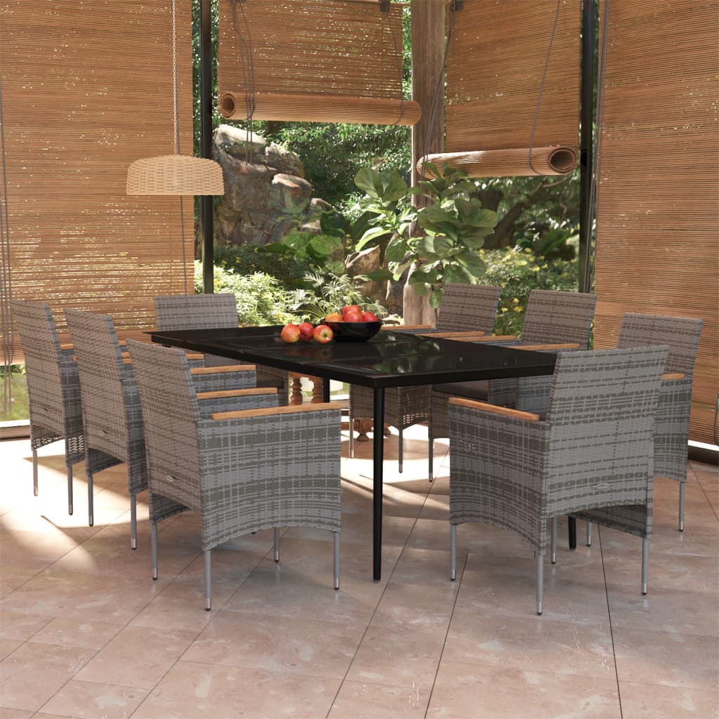 Set da Pranzo da Giardino 9 pz con Cuscini Nero e Grigio