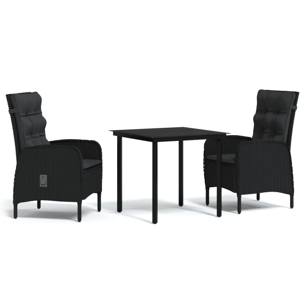 Set da Pranzo da Giardino 3 pz con Cuscini Nero