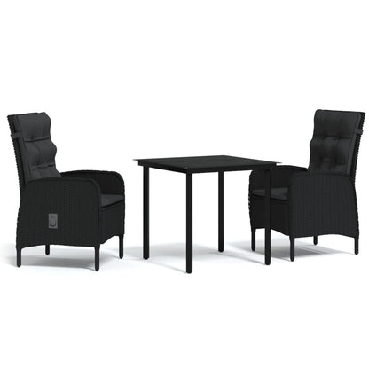 Set da Pranzo da Giardino 3 pz con Cuscini Nero