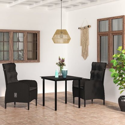 Set da Pranzo da Giardino 3 pz con Cuscini Nero