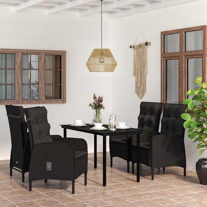 Set da Pranzo da Giardino 5 pz con Cuscini Nero