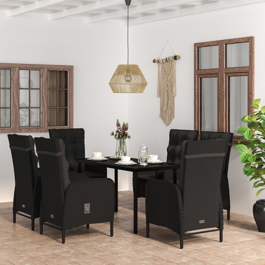 Set da Pranzo da Giardino 7 pz con Cuscini Nero