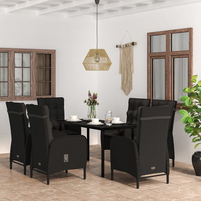 Set da Pranzo da Giardino 7 pz con Cuscini Nero