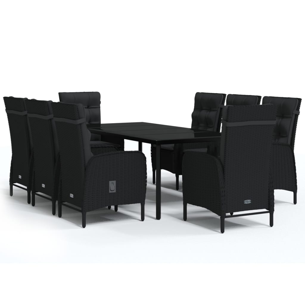 Set da Pranzo da Giardino 9 pz con Cuscini Nero