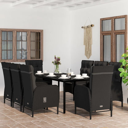 Set da Pranzo da Giardino 9 pz con Cuscini Nero